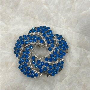 Elegant Blue and Silver Swirl Brooch